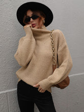 Load image into Gallery viewer, Woven Right High Neck Balloon Sleeve Rib-Knit Pullover Sweater