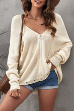 Load image into Gallery viewer, Zipper V-Neck Dropped Sleeve Hooded Solid Sweater