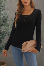 Load image into Gallery viewer, Crewneck Buttons Ribbed Knit Long Sleeve Top
