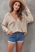 Load image into Gallery viewer, Zipper V-Neck Dropped Sleeve Hooded Solid Sweater