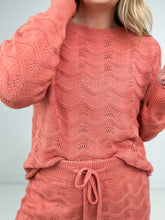 Load image into Gallery viewer, Orange 2Pcs Scalloped Long Sleeve Sweater And Shorts Set