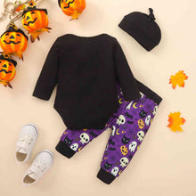 Load image into Gallery viewer, MY FIRST HALLOWEEN Graphic Round Neck Bodysuit and Printed Long Pants Set