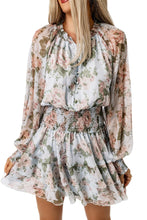 Load image into Gallery viewer, Green Floral Print Tiered Ruffled Shirred High Waist Mini Dress