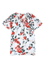Load image into Gallery viewer, White Floral Print Buttons Tiered Ruffled Short Sleeve Shirt
