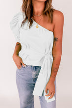 Load image into Gallery viewer, Tied Puff Sleeve One-Shoulder Top