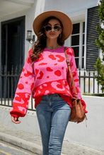 Load image into Gallery viewer, Leopard Ribbed Trim Dropped Shoulder Sweater