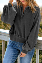 Load image into Gallery viewer, Quarter-Snap Collared Lantern Sleeve Sweatshirt