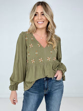 Load image into Gallery viewer, Heyson V Neck Embroidered Babydoll Blouse