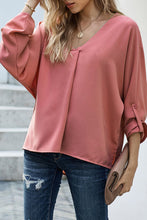 Load image into Gallery viewer, V Neck 3/4 Sleeve High Low Hem Shirt