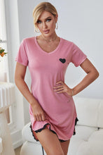 Load image into Gallery viewer, Heart Graphic Lace Trim Night Dress