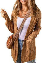 Load image into Gallery viewer, Ribbed Trim Eyelet Cable Knit Cardigan