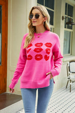 Load image into Gallery viewer, Lip Graphic Slit Dropped Shoulder Sweater