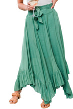 Load image into Gallery viewer, Green Asymmetric Flounce Belted High Waist Maxi Skirts