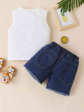 Load image into Gallery viewer, HELLO SUMMER Pineapple Graphic Tank and Raw Hem Denim Shorts Set