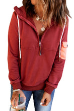 Load image into Gallery viewer, Half Zip Colorblock Pocket Patchwork Long Sleeve Hoodie