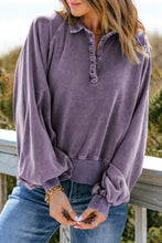 Load image into Gallery viewer, Quarter-Snap Collared Lantern Sleeve Sweatshirt