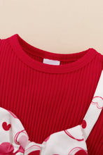 Load image into Gallery viewer, Girls Heart Print Bow Detail Sweater and Flare Pants Set