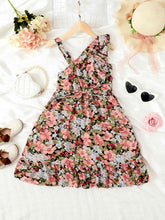 Load image into Gallery viewer, Floral Asymmetrical Neck Ruffled Dress