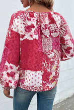 Load image into Gallery viewer, Patchwork Buttoned Tie-Neck Balloon Sleeve Blouse