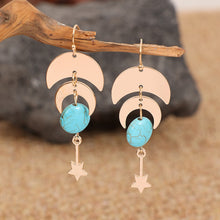 Load image into Gallery viewer, Star Crescent Turquoise Dangle Earrings