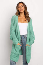 Load image into Gallery viewer, Green Long Line Open Front Knitted Cardigan With Pockets