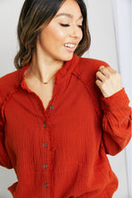 Load image into Gallery viewer, Zenana Frayed Trim Button-Up Textured Shirt