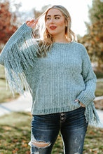 Load image into Gallery viewer, Gray Plus Size Fringed Long Sleeve Knit Sweater