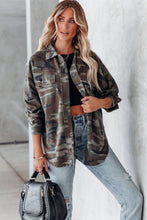 Load image into Gallery viewer, Green Camo Print Button Up Hooded Jacket