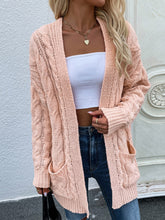 Load image into Gallery viewer, Woven Right Cable-Knit Open Front Cardigan with Front Pockets