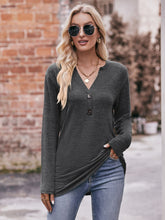 Load image into Gallery viewer, Double Take Buttoned Notched Neck Long Sleeve Top