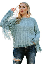 Load image into Gallery viewer, Gray Plus Size Fringed Long Sleeve Knit Sweater