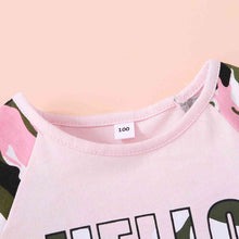 Load image into Gallery viewer, HELLO GIRL Graphic Tee and Camouflage Shorts Set