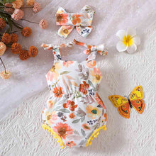 Load image into Gallery viewer, Floral Bow Detail Pom-Pom Trim Romper