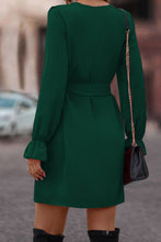 Load image into Gallery viewer, Ruffled Flounce Sleeve V-Neck Belted Dress