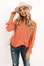 Load image into Gallery viewer, Swiss Dot Tie Neck Flounce Sleeve Blouse