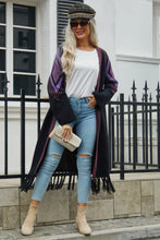 Load image into Gallery viewer, Double Take Geometric Fringe Hem Open Front Duster Cardigan