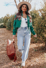 Load image into Gallery viewer, Green Faux Suede Button Down Cropped Jacket