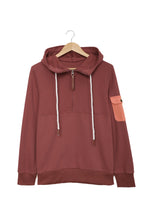 Load image into Gallery viewer, Half Zip Colorblock Pocket Patchwork Long Sleeve Hoodie