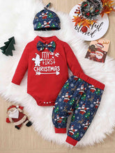Load image into Gallery viewer, Printed Bow Front Collared Neck Bodysuit and Pants Set