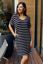 Load image into Gallery viewer, Zenana Full Size Striped V-Neck Pocket Dress in Black/Ivory