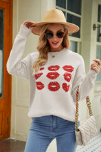 Load image into Gallery viewer, Lip Graphic Slit Dropped Shoulder Sweater