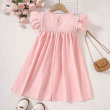 Load image into Gallery viewer, Girls Embroidered Lace Trim Round Neck Dress