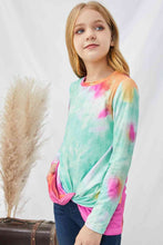 Load image into Gallery viewer, Girls Tie-Dye Twist Front Long Sleeve Top