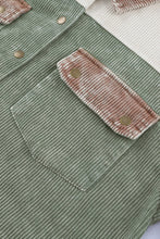Load image into Gallery viewer, Green Color Block Button Down Hooded Corduroy Jacket