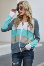 Load image into Gallery viewer, Zip-Up Raglan Sleeve Openwork Hooded Cardigan