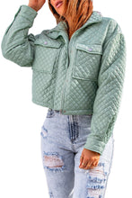 Load image into Gallery viewer, Green Quilted Pocketed Zip-Up Cropped Jacket