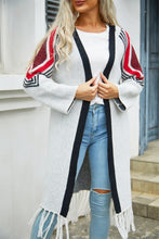 Load image into Gallery viewer, Double Take Geometric Fringe Hem Open Front Duster Cardigan