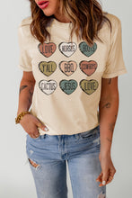 Load image into Gallery viewer, Heart Graphic Cuffed Short Sleeve Round Neck Tee Shirt