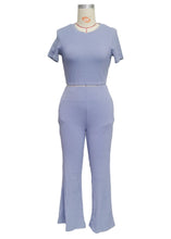 Load image into Gallery viewer, Cropped Tee And Wide Legs Pants Ribbed Knit Lounge Set