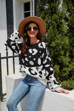 Load image into Gallery viewer, Leopard Ribbed Trim Dropped Shoulder Sweater